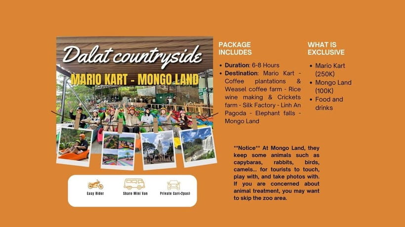 Dalat: Mario kart - Mongo Land - Countryside Tour - Key points to know before booking