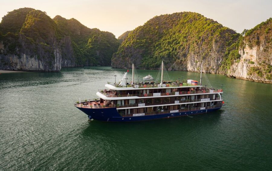 From Hanoi: 2-Day Halong and Lan Ha Bay La Pandora Cruise - Sunset, spring rolls, and dinner onboard