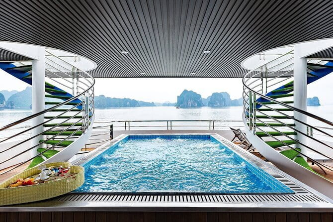 Halong Bay Day Tour Luxury Cruise With Jacuzzi and Buffet Lunch - Titop Island for a swim or a view