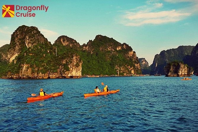 Halong Islands, Cave, Kayak, Bamboo Day Tour w Dragonfly Cruise - Seeing Fighting Cocks Island from the water